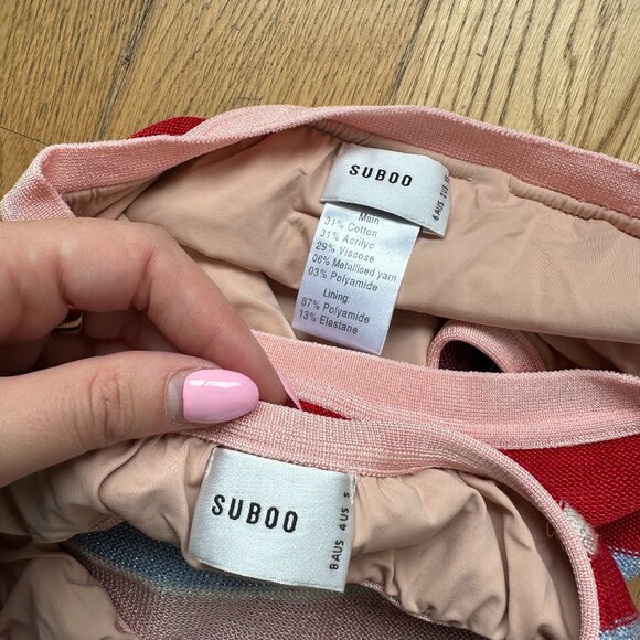 Suboo Two Piece Bikini Swimsuit Multicolored Stripes Knit High Waist Strapless - Picture 3 of 7